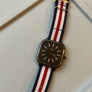 Modify Watches Square Watch with Red White and Blue Strap